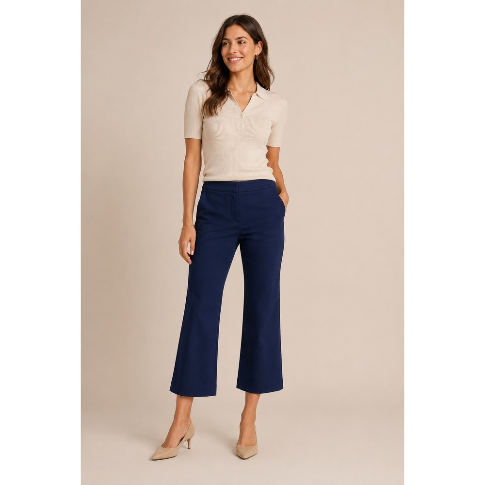 J.Crew‎ Kelsey Pants Women 6 Navy Blue Cropped Flare Stretch Cotton Trousers